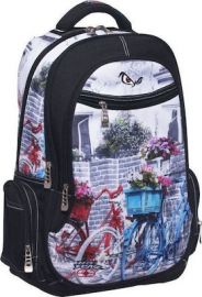 NO FEAR BLOOM BIKES ΣΧΟΛΙΚΗ ΤΣΑΝΤΑ ΠΛΑΤΗΣ ΓΥΜΝΑΣΙΟΥ - ΛΥΚΕΙΟΥ ΠΟΛΥΧΡΩΜΗ
