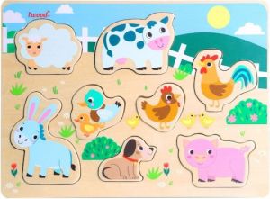 ΞΥΛΙΝΟ ΠΑΙΔΙΚΟ PUZZLE ΣΦΗΝΩΜΑΤΑ FARM ANIMAL 9PCS ΓΙΑ 1+ ΕΤΩΝ IWOOD W11006