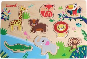 ΞΥΛΙΝΟ ΠΑΙΔΙΚΟ PUZZLE ΣΦΗΝΩΜΑΤΑ JUNGLE ANIMALS 8PCS ΓΙΑ 1+ ΕΤΩΝ IWOOD W11007
